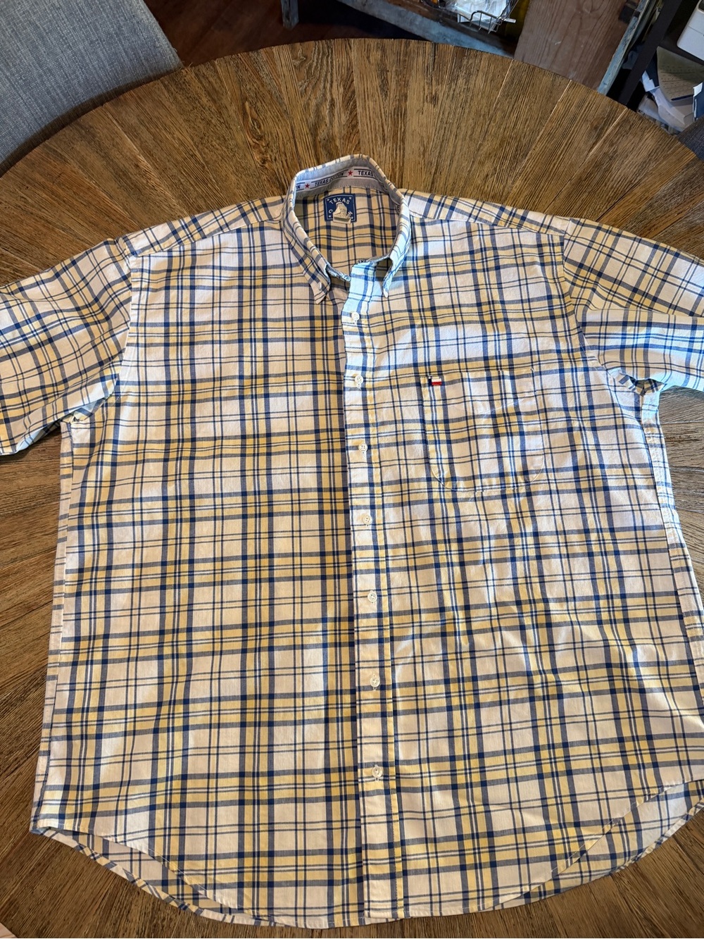 Texas Cotton Men’s XL Plaid Button Down Shirt Made USA Long Tail 100% Cotton Y2K